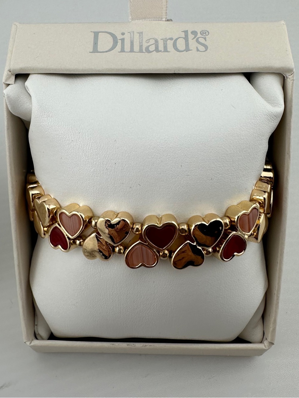 Dillards Gold-Tone Heart Enamel Bracelet in Red and Pink - Picture 2 of 3